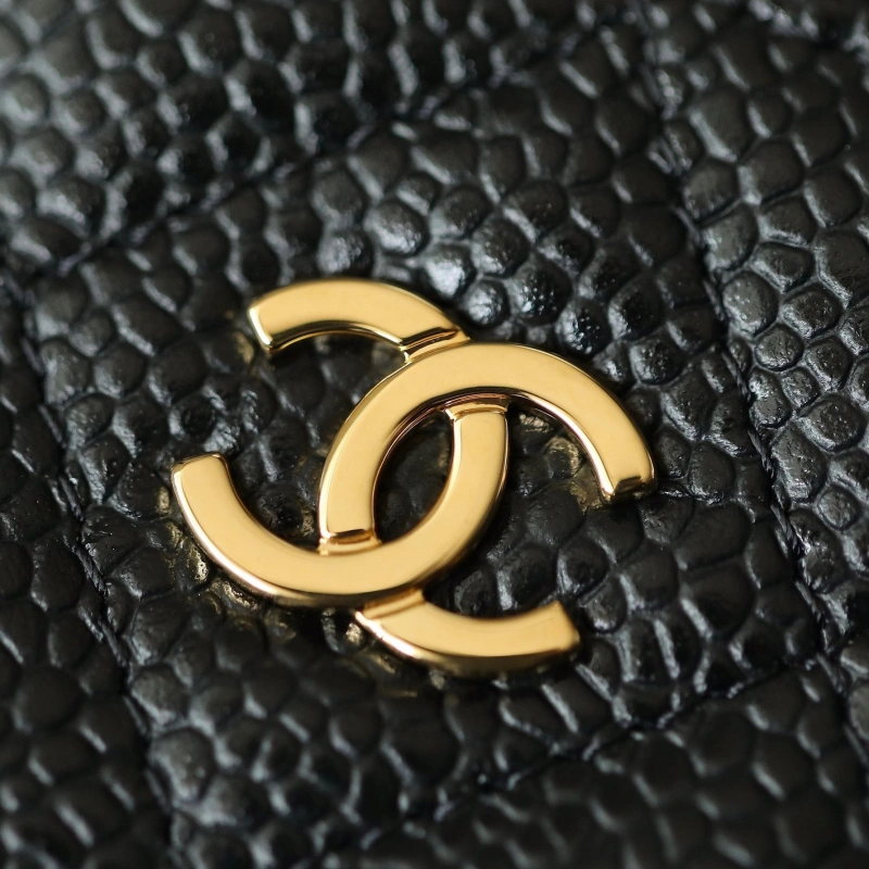 香港高仿Chanel魚子醬卡夾黑金免檢版