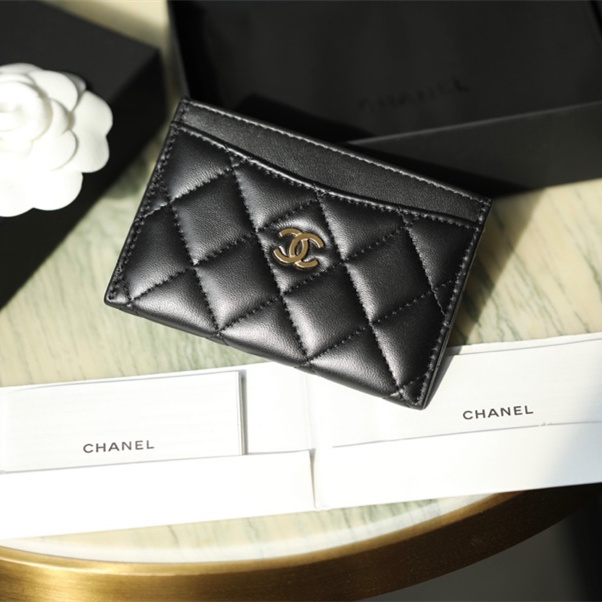 高仿Chanel卡夾系列小羊皮黑金免檢版