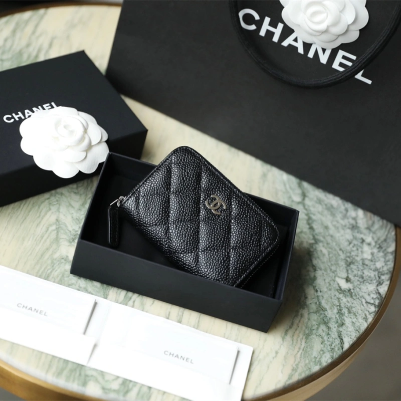 香港高仿Chanel經典拉鏈零錢包魚子醬免檢版