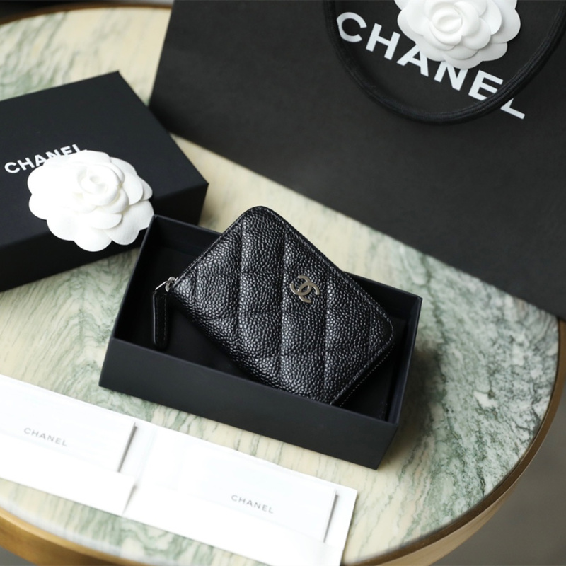 香港高仿Chanel經典拉鏈零錢包魚子醬免檢版