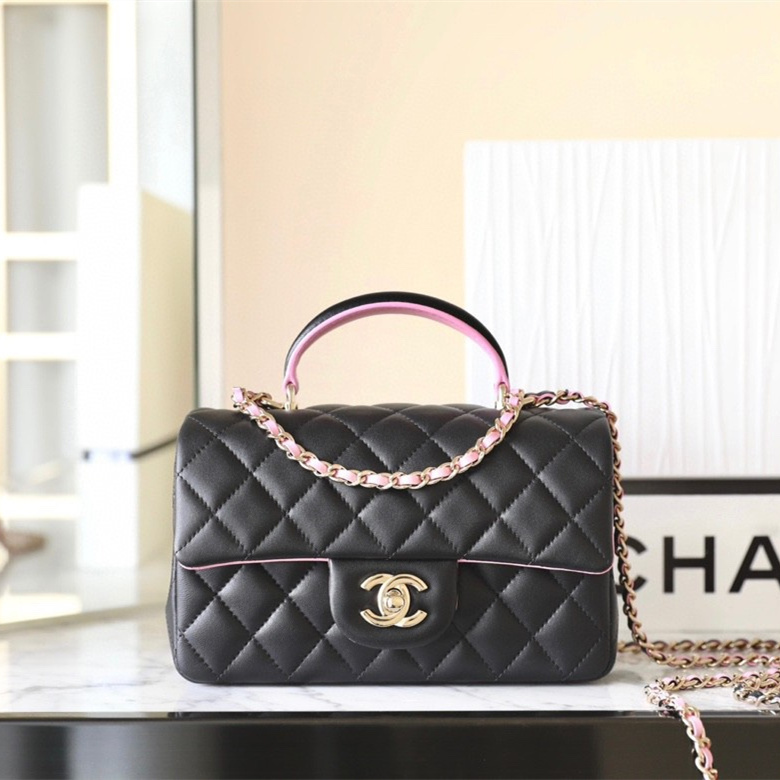 高仿Chanel23P系列黑粉雙拼口蓋包免檢版