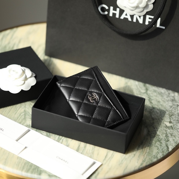 高仿Chanel卡套經典款小羊皮黑銀免檢版