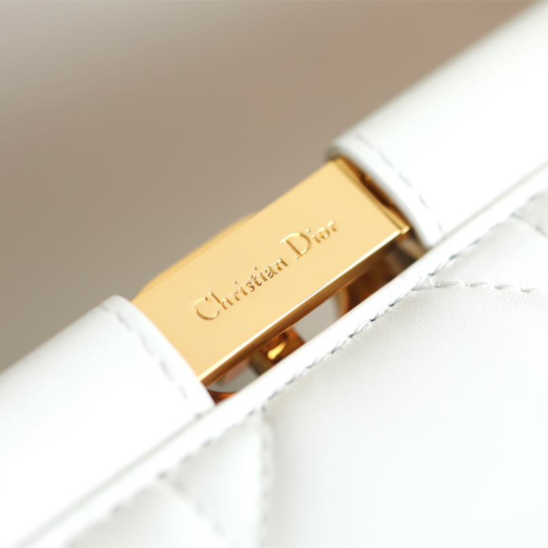 高仿Dior鏈條手拿包CaroColleNoire系列白色羊皮免檢版