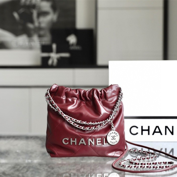 高仿Chanel購物袋23S系列酒紅色Mini免檢版