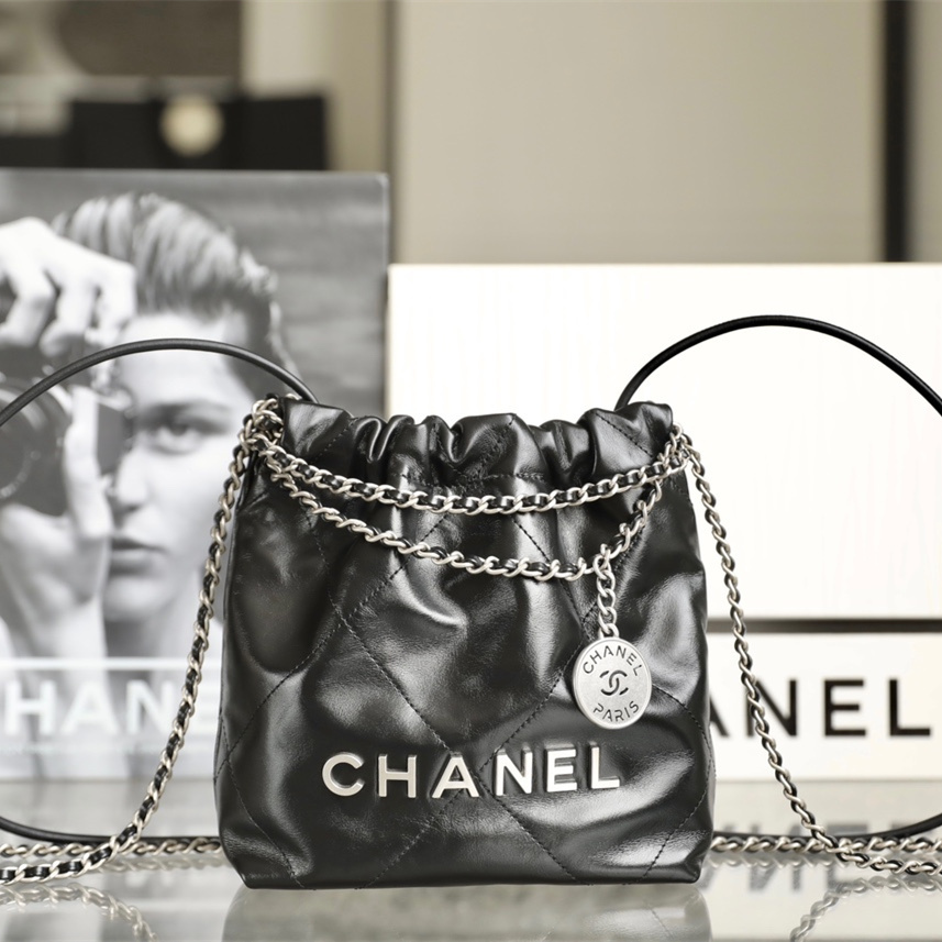 香港高仿香奈兒官網Chanel23S黑色Mini購物袋免檢版