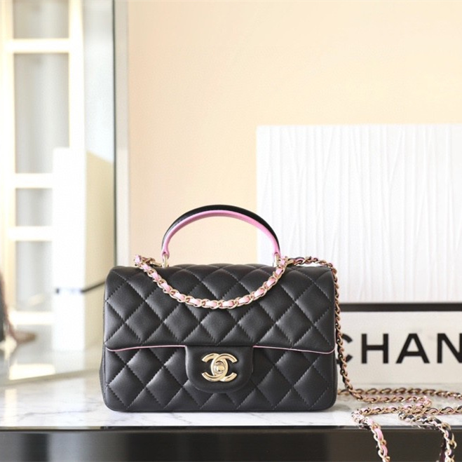 高仿Chanel23P系列黑粉雙拼口蓋包免檢版