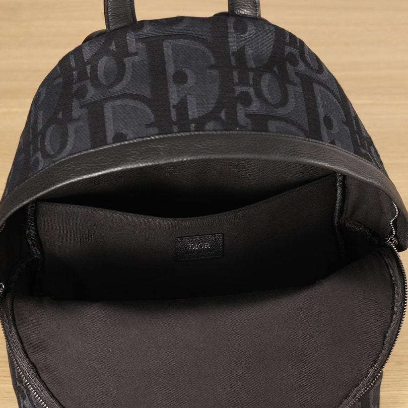 高仿Dior*Rider系列雙肩背包Oblique印花黑色免檢版