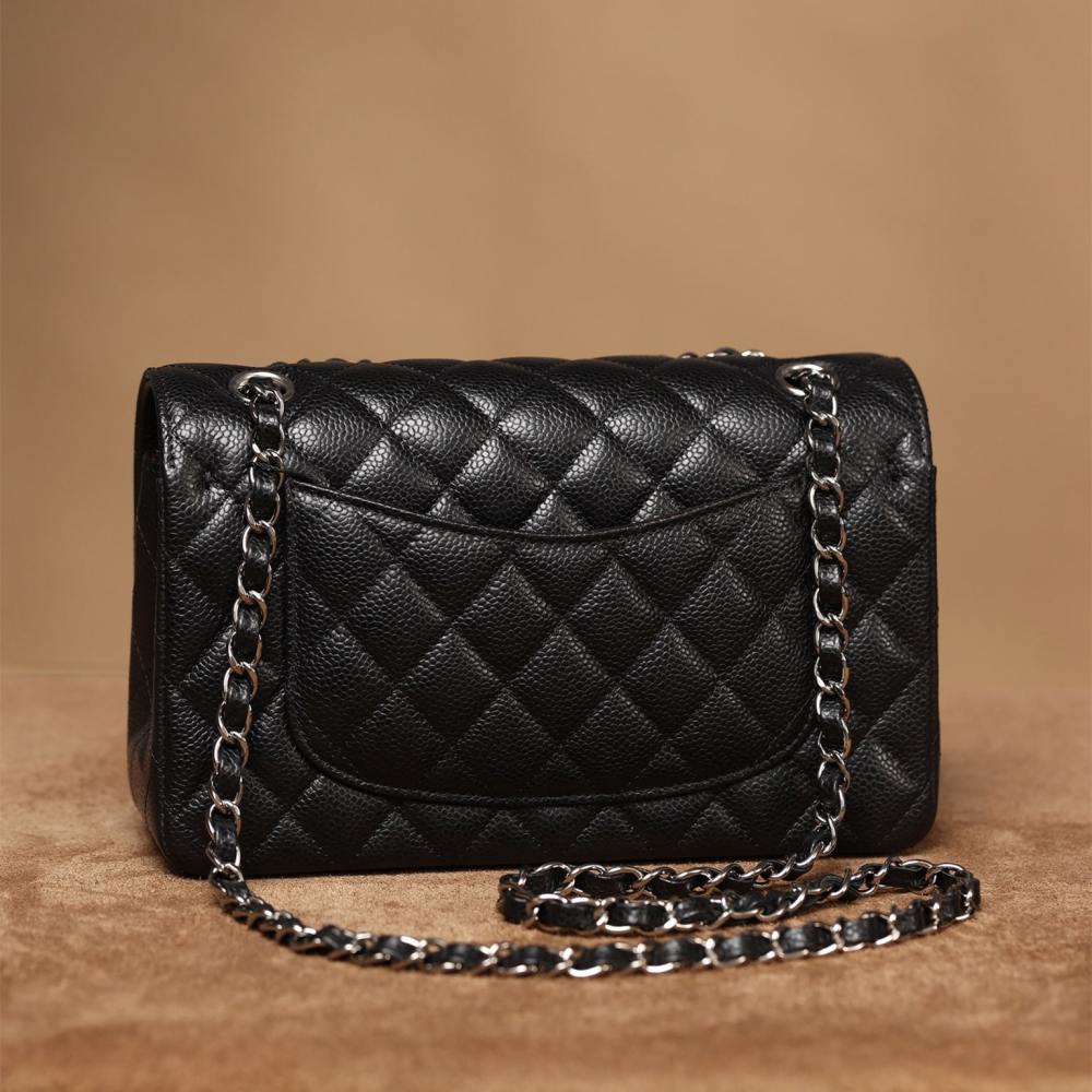 高仿Chanel*CF系列魚子醬口蓋包黑銀S免檢版