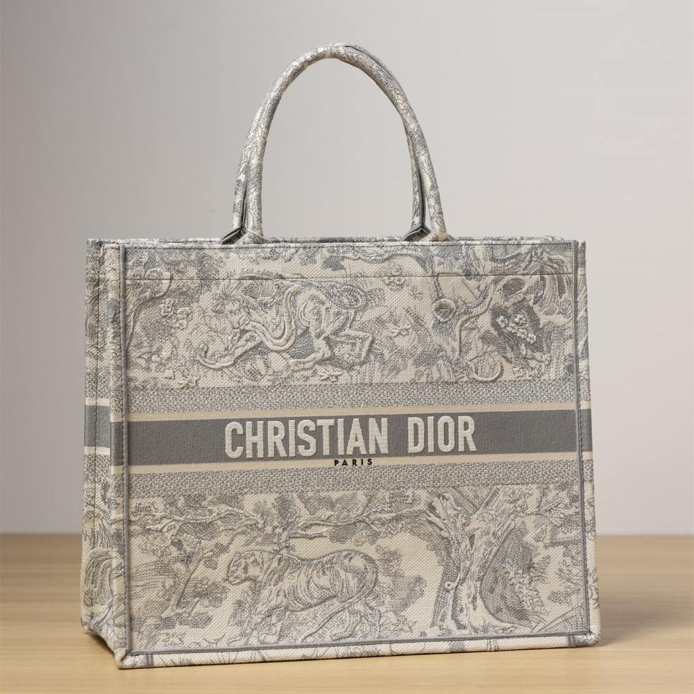 高仿Dior*BookTote系列茹伊刺繡灰色L免檢版