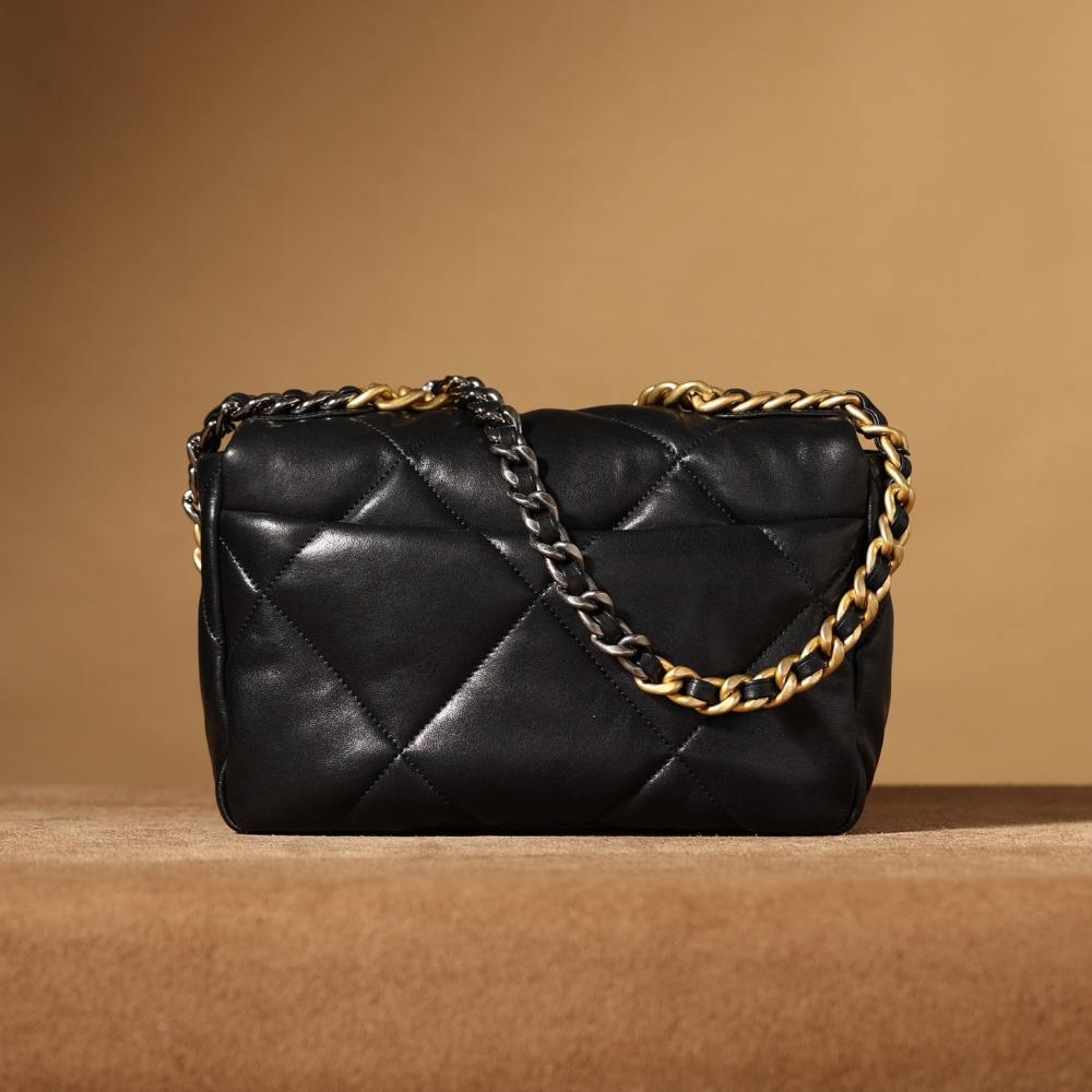 高仿Chanel*19Bag系列小羊皮口蓋包黑色XS免檢版