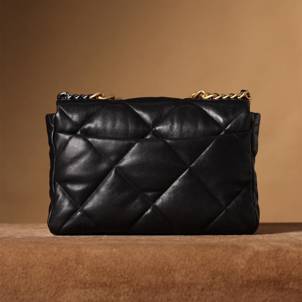 高仿Chanel*19Bag系列小羊皮口蓋包黑色免檢版