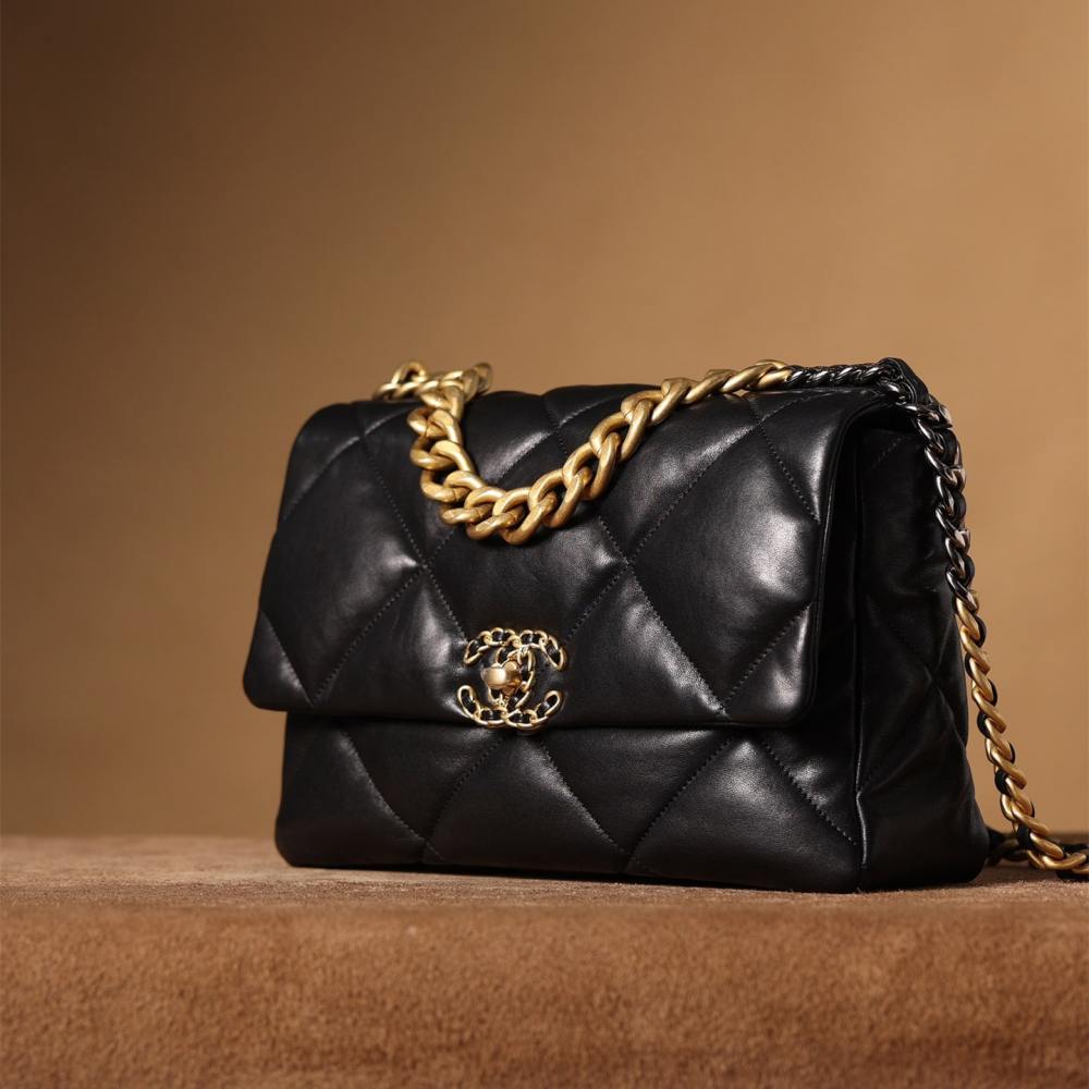 高仿Chanel*19Bag系列小羊皮口蓋包黑色免檢版