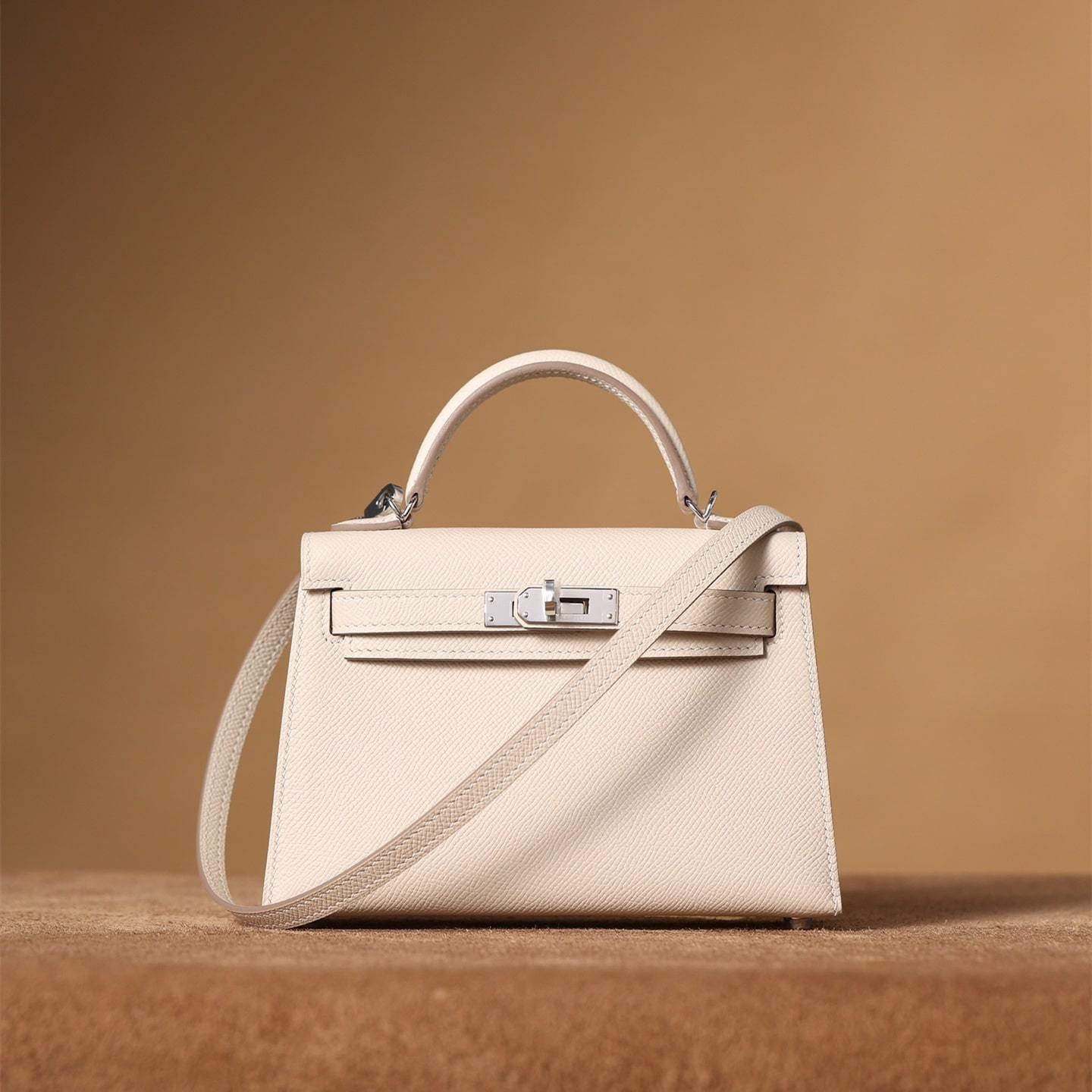 高仿Hermes*KellyMini二代白色銀扣免檢版