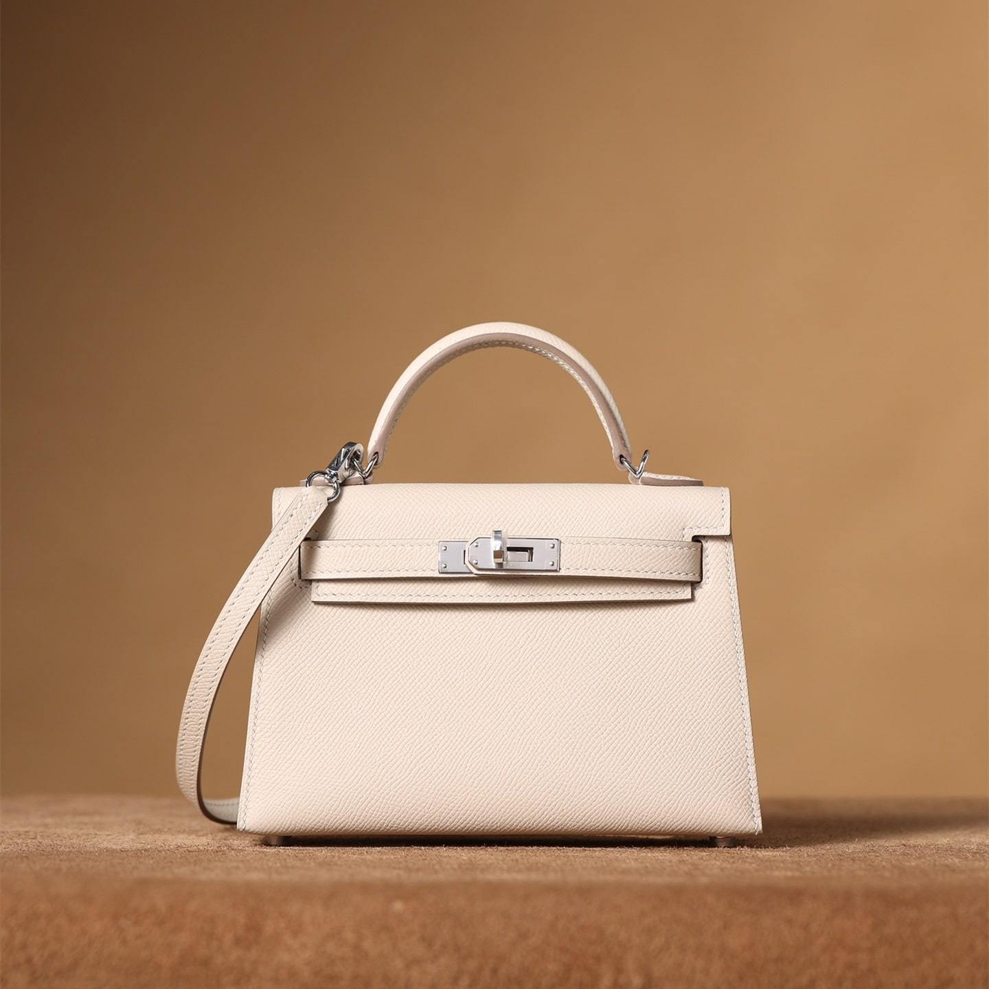 高仿Hermes*KellyMini二代白色銀扣免檢版