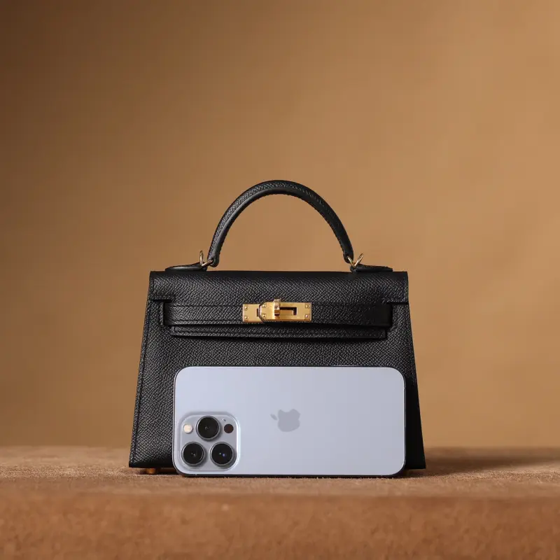 高仿Hermes*KellyMini二代黑色金扣免檢版
