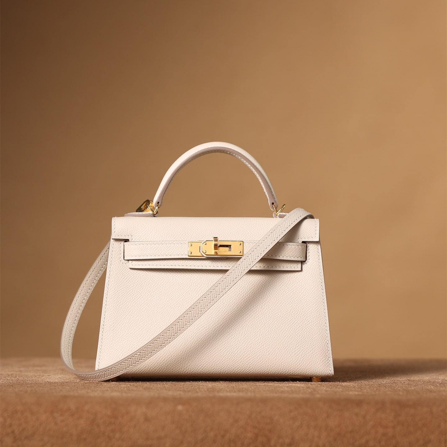 高仿Hermes*KellyMini二代白色金扣免檢版