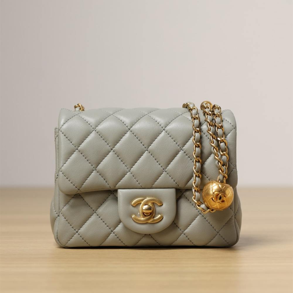 高仿Chanel*CF系列方胖子金球包褐綠色XS免檢版