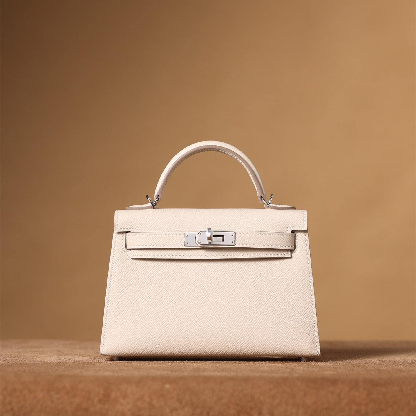 高仿Hermes*KellyMini二代白色銀扣免檢版