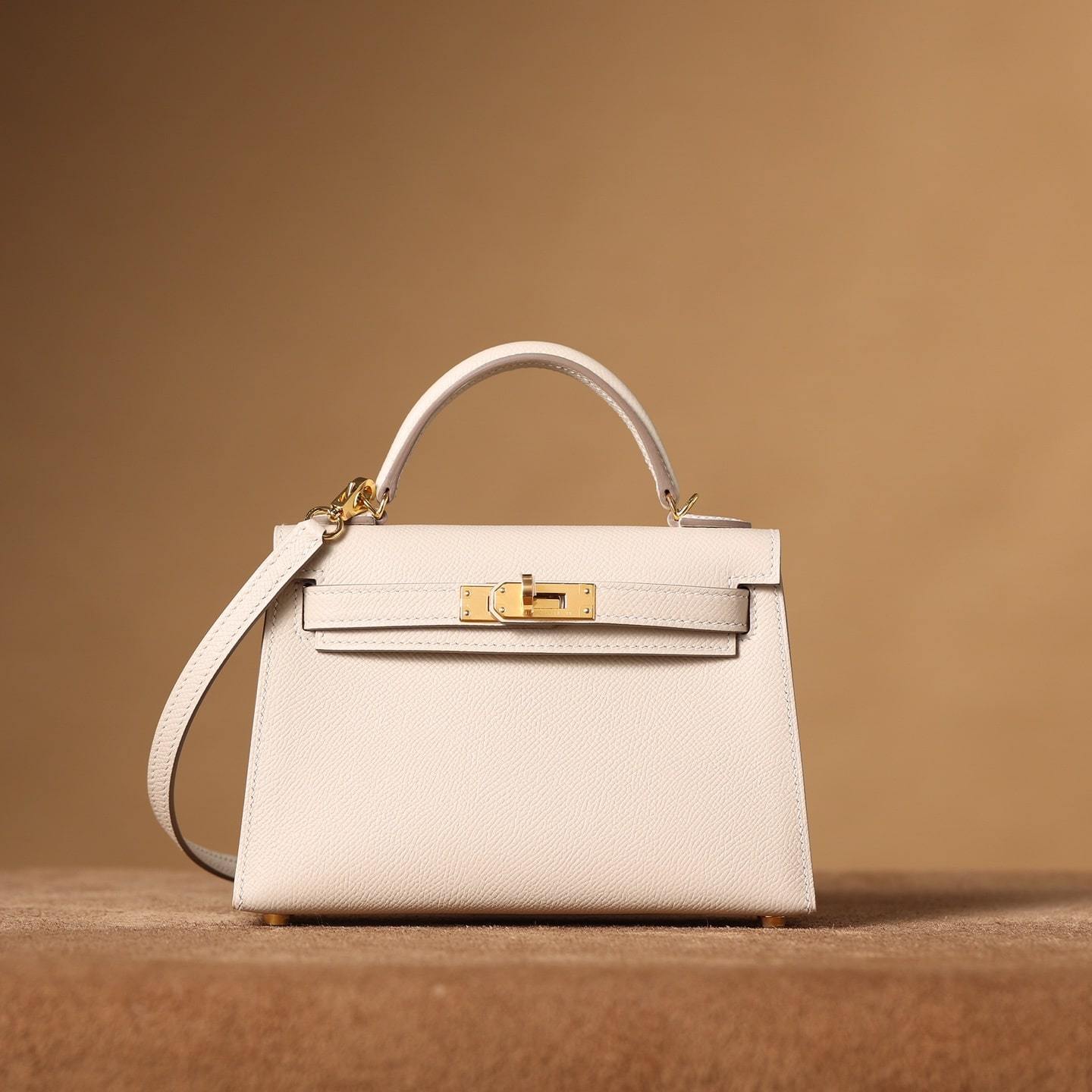 高仿Hermes*KellyMini二代白色金扣免檢版