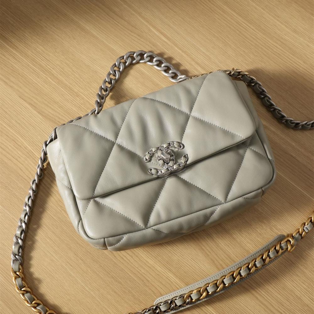 高仿Chanel*19Bag系列羊皮單肩包灰色免檢版