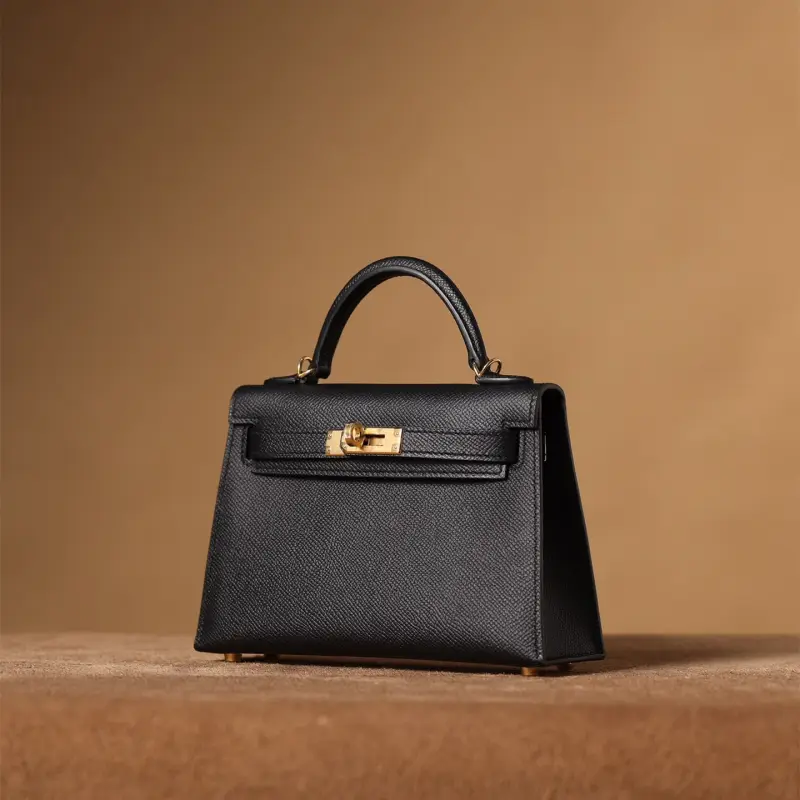 高仿Hermes*KellyMini二代黑色金扣免檢版