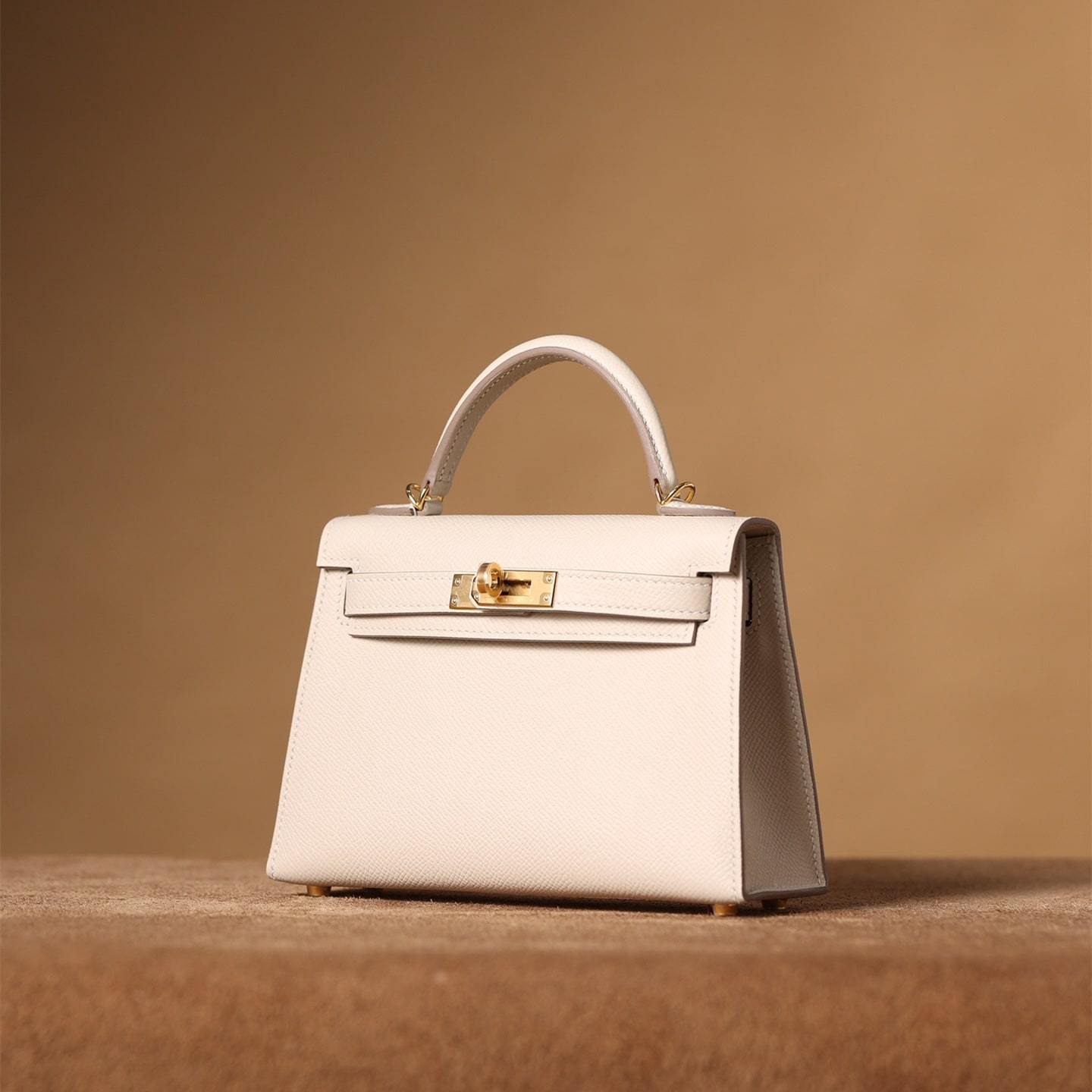高仿Hermes*KellyMini二代白色金扣免檢版