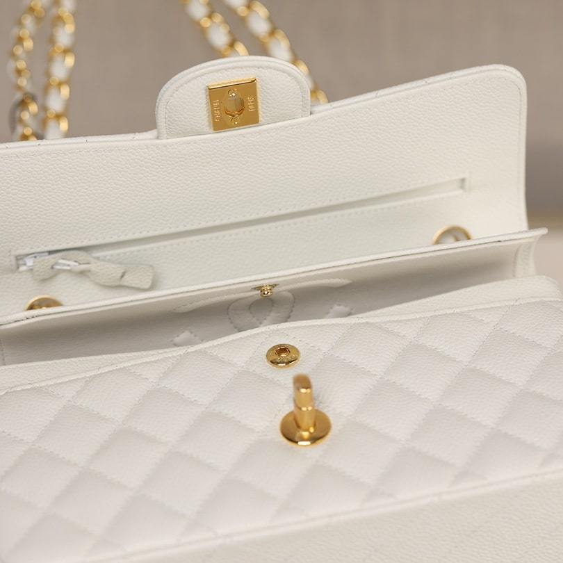 高仿ChanelCF系列球紋牛皮白色金扣S免檢版