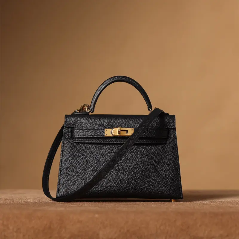 高仿Hermes*KellyMini二代黑色金扣免檢版