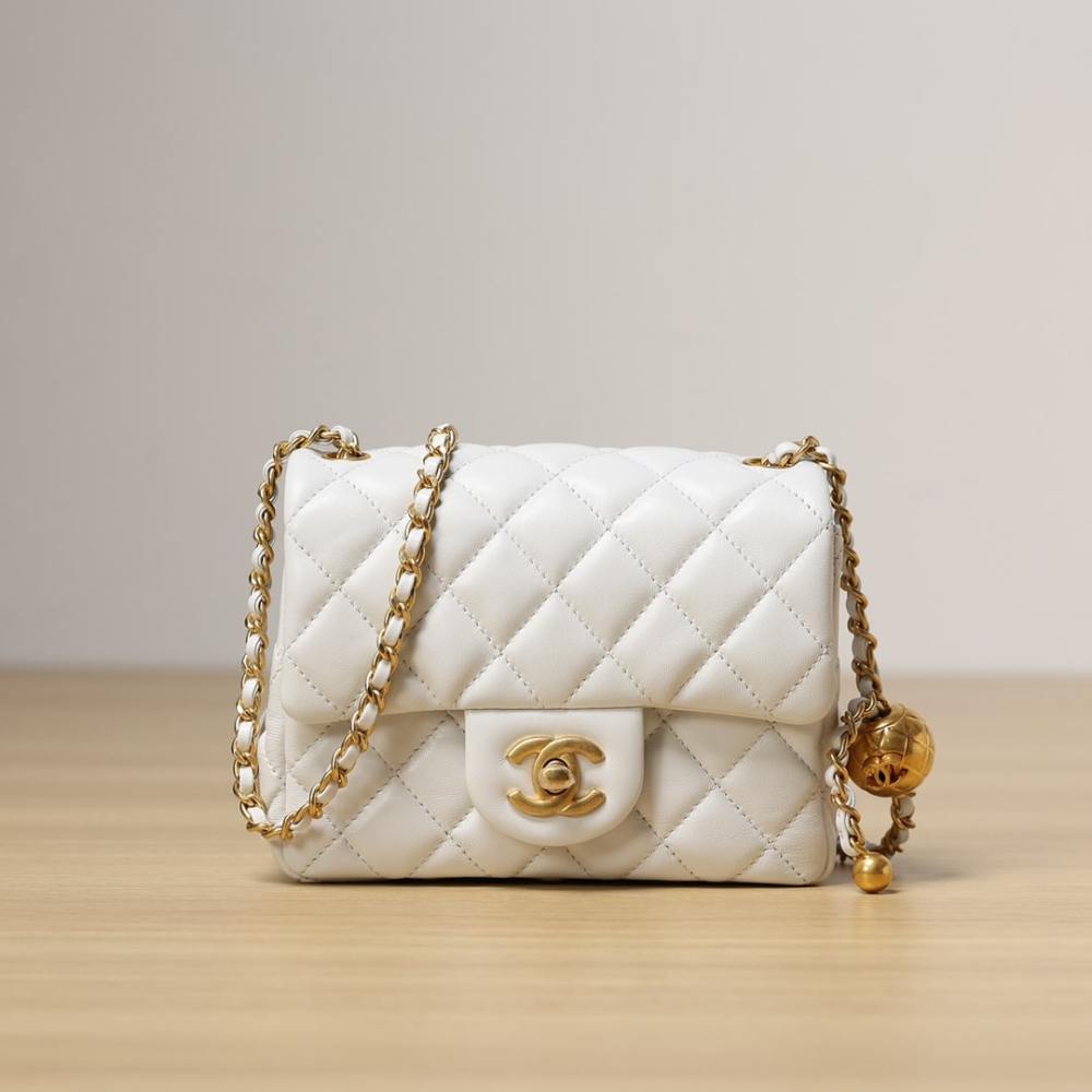 高仿Chanel*CF系列方胖子金球包白色XS免檢版