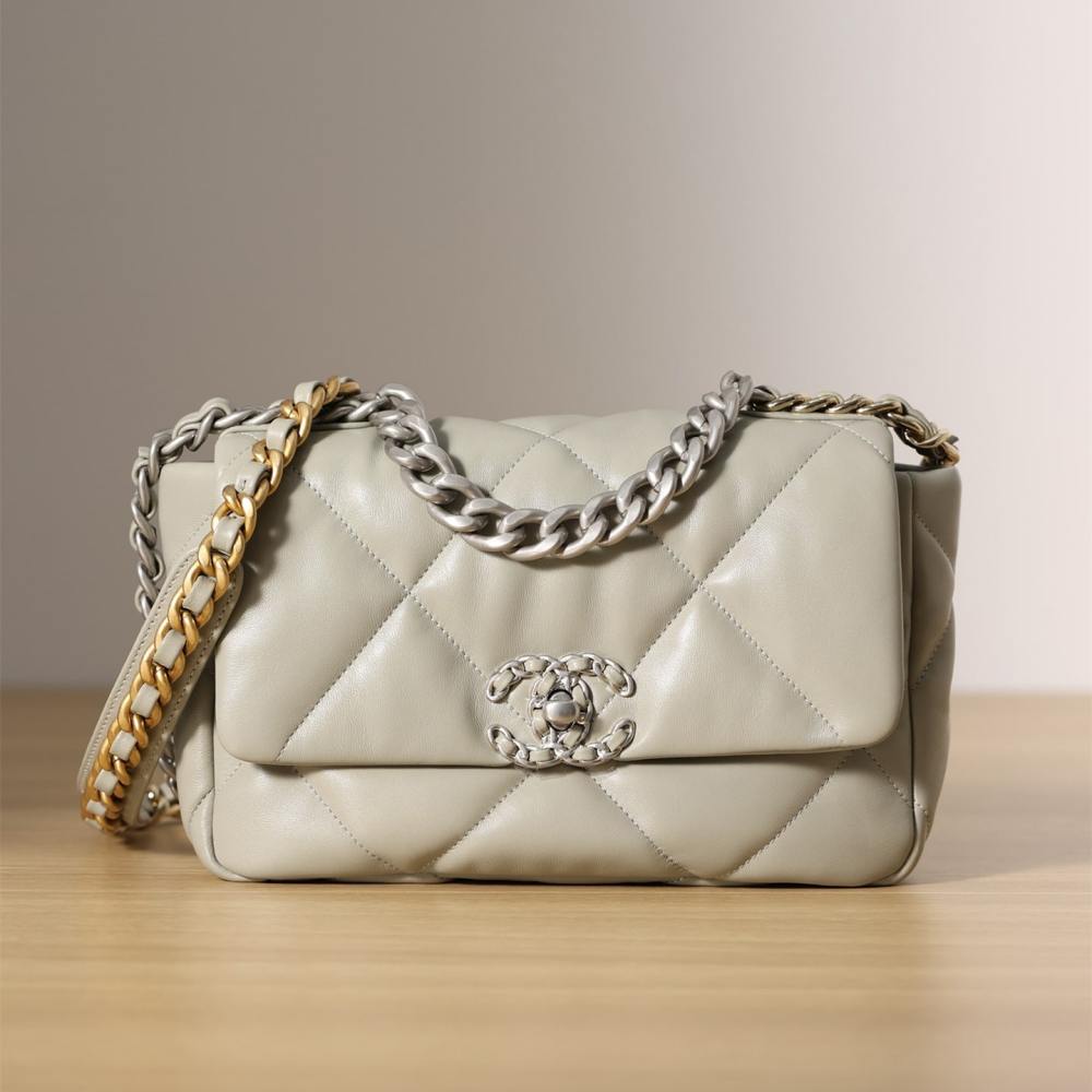 高仿Chanel*19Bag系列羊皮單肩包灰色免檢版