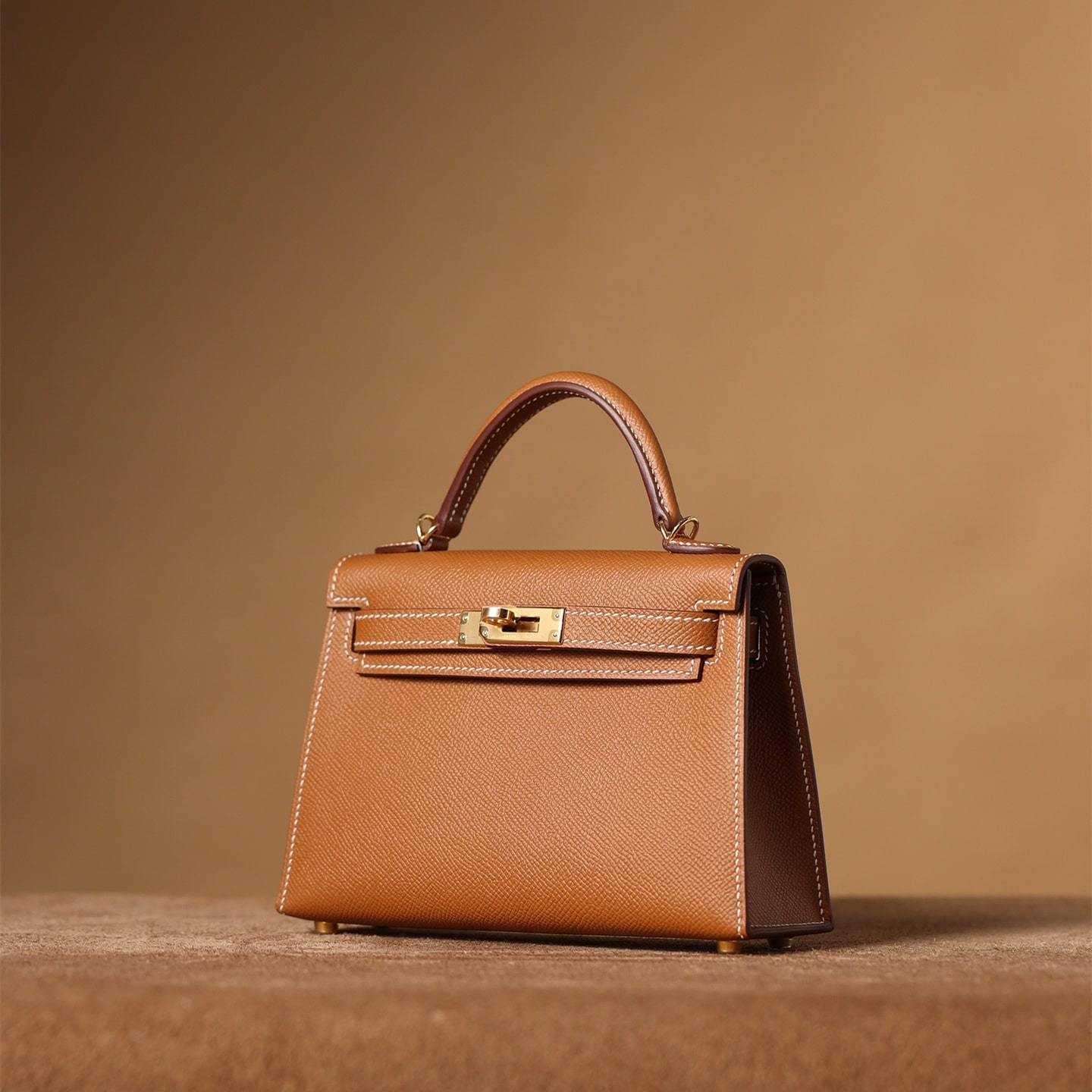 高仿Hermes*KellyMini二代棕色金扣免檢版