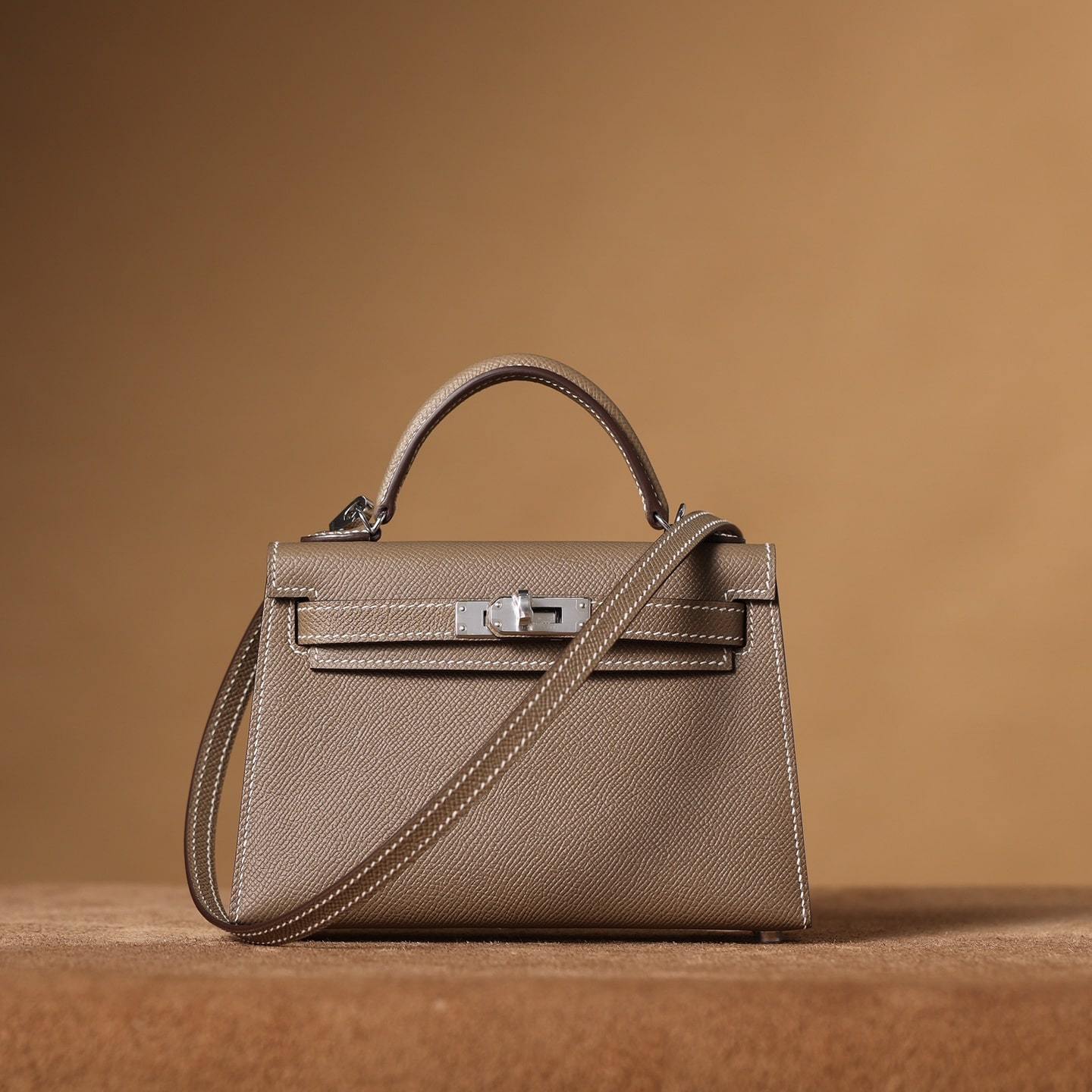 高仿Hermes*KellyMini二代大象灰銀扣免檢版