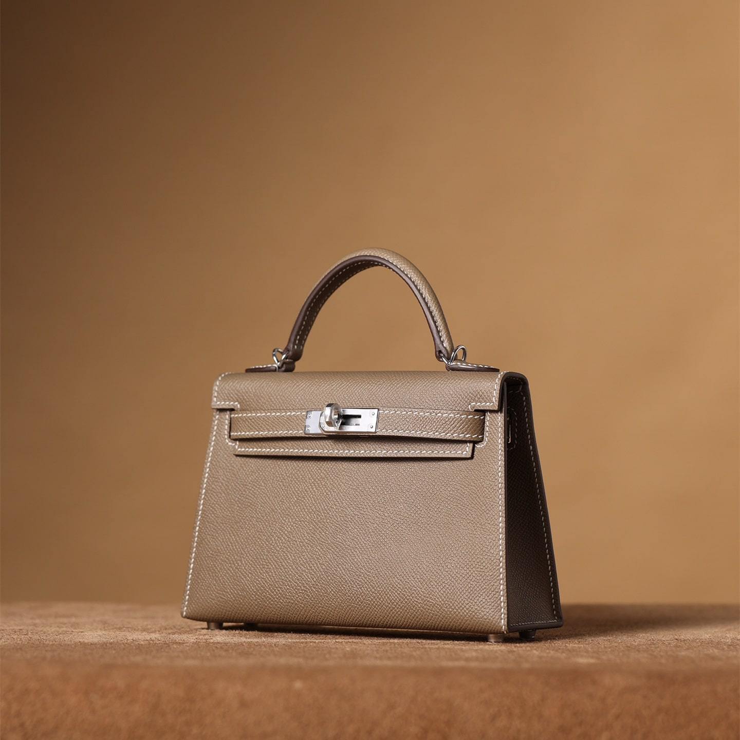 高仿Hermes*KellyMini二代大象灰銀扣免檢版