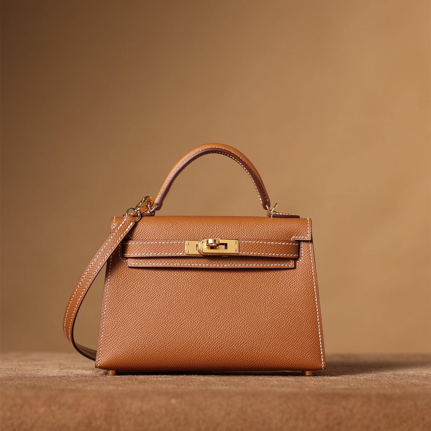 高仿Hermes*KellyMini二代棕色金扣免檢版