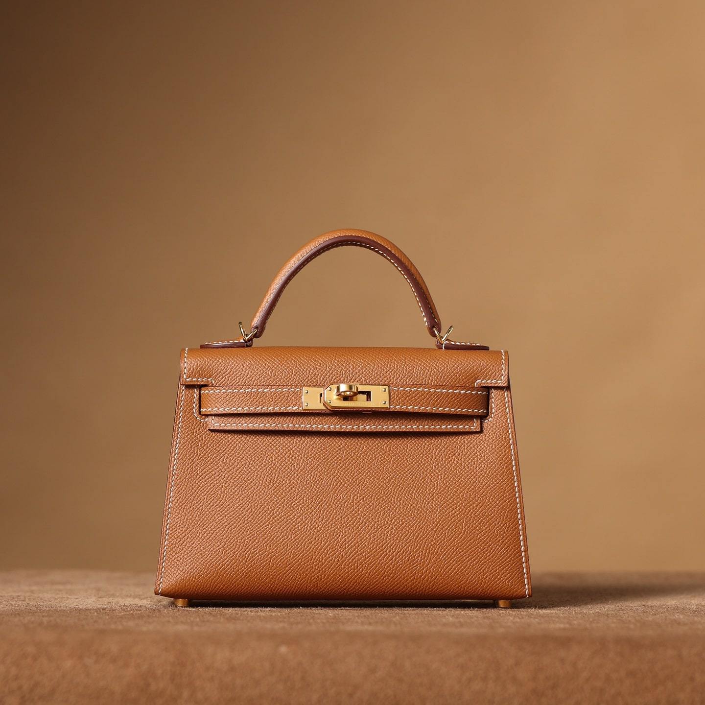 高仿Hermes*KellyMini二代棕色金扣免檢版