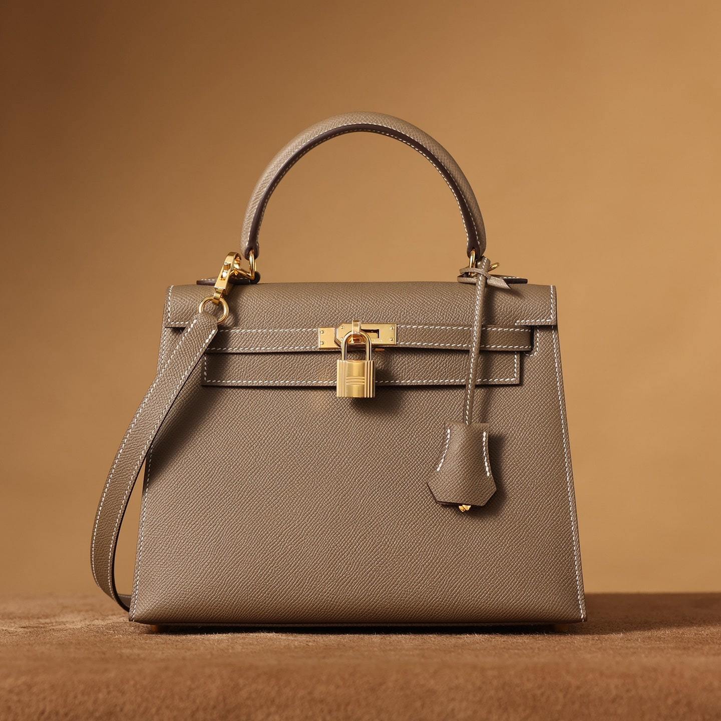 高仿Hermes*Kelly25大象灰金扣免檢版