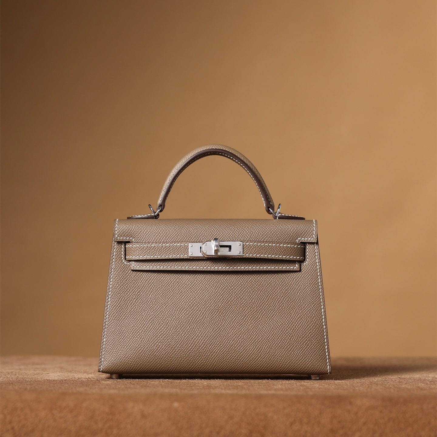 高仿Hermes*KellyMini二代大象灰銀扣免檢版