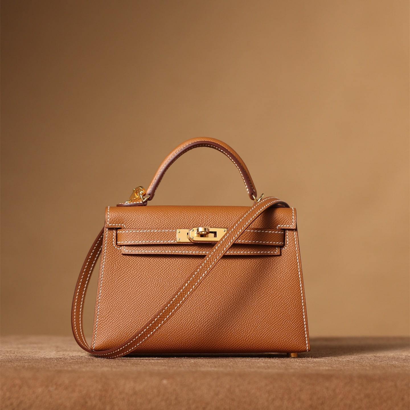 高仿Hermes*KellyMini二代棕色金扣免檢版
