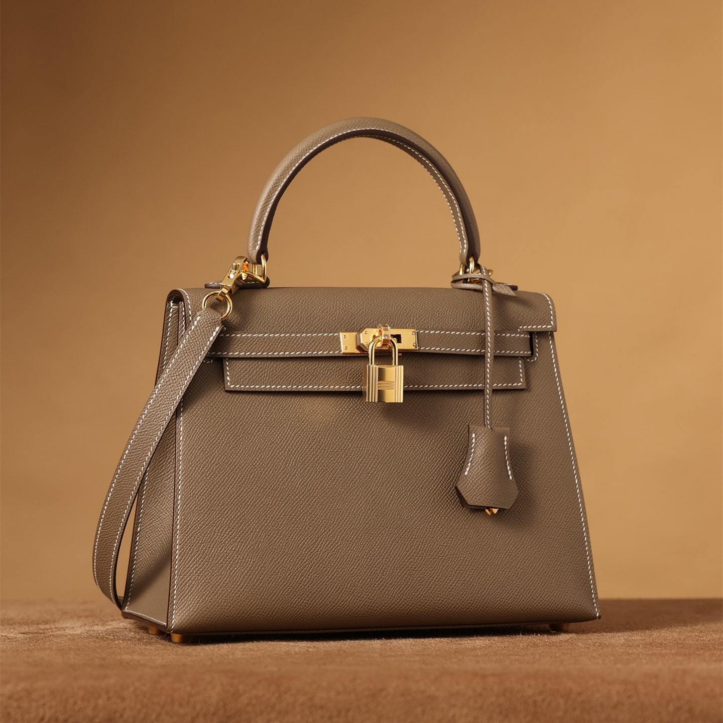 高仿Hermes*Kelly25大象灰金扣免檢版