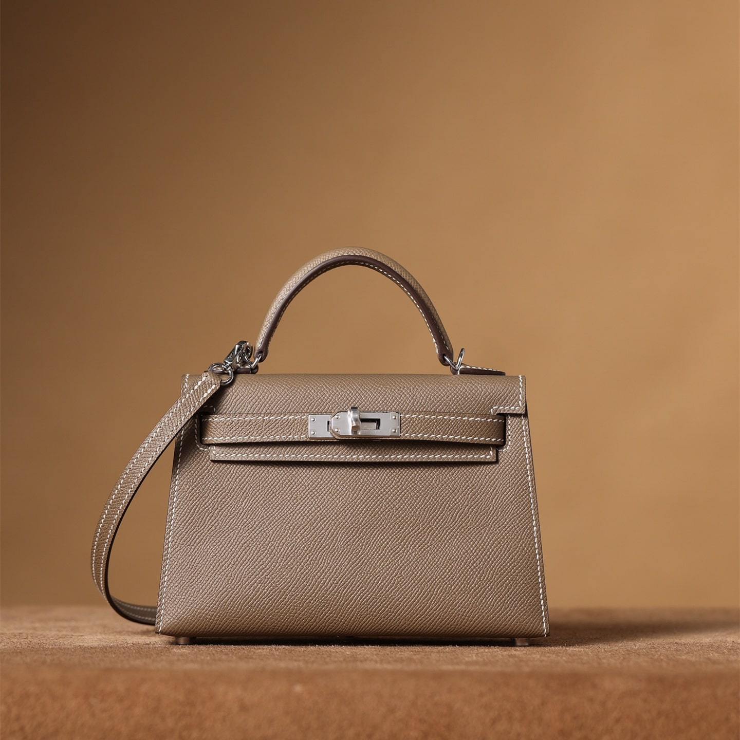 高仿Hermes*KellyMini二代大象灰銀扣免檢版