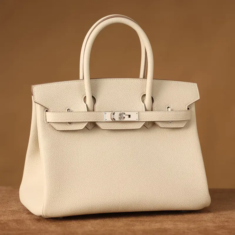 高仿Hermes*Birkin30奶昔白銀扣免檢版