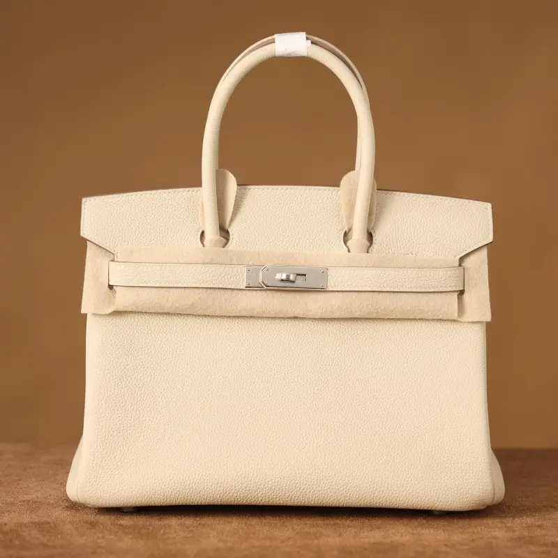 高仿Hermes*Birkin30奶昔白銀扣免檢版