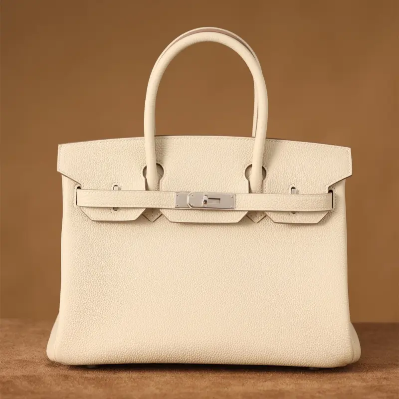 高仿Hermes*Birkin30奶昔白銀扣免檢版