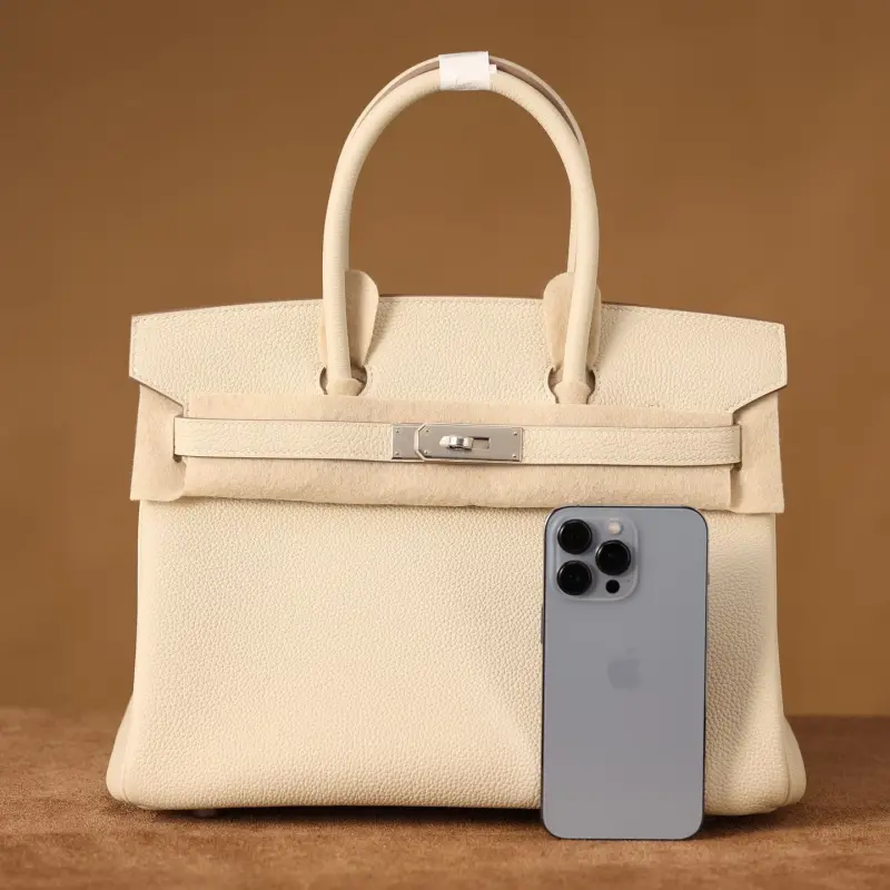 高仿Hermes*Birkin30奶昔白銀扣免檢版