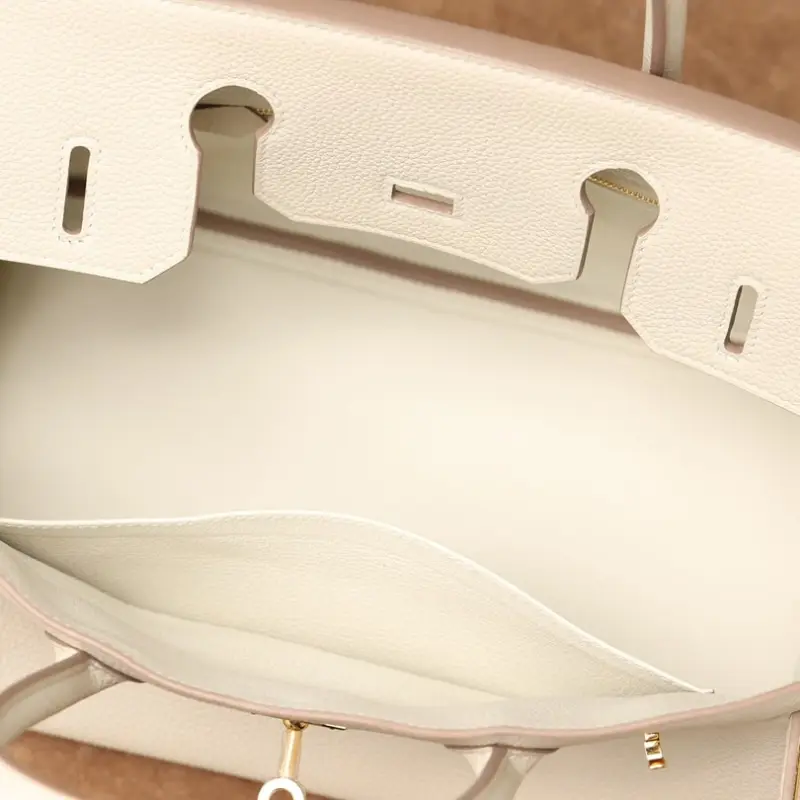 高仿Hermes*Birkin30奶昔白金扣免檢版