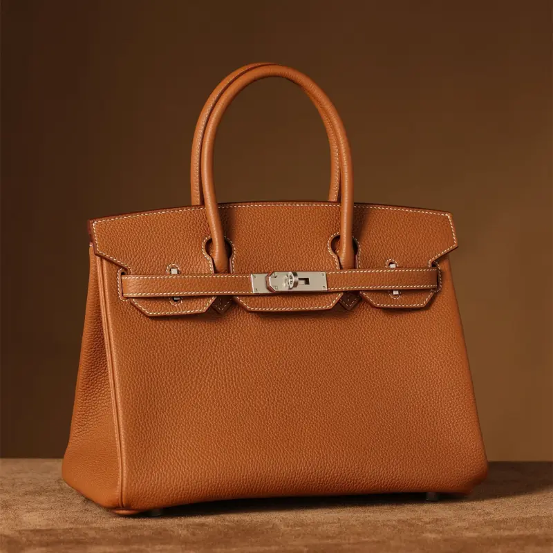 高仿Hermes*Birkin30金棕色銀扣免檢版