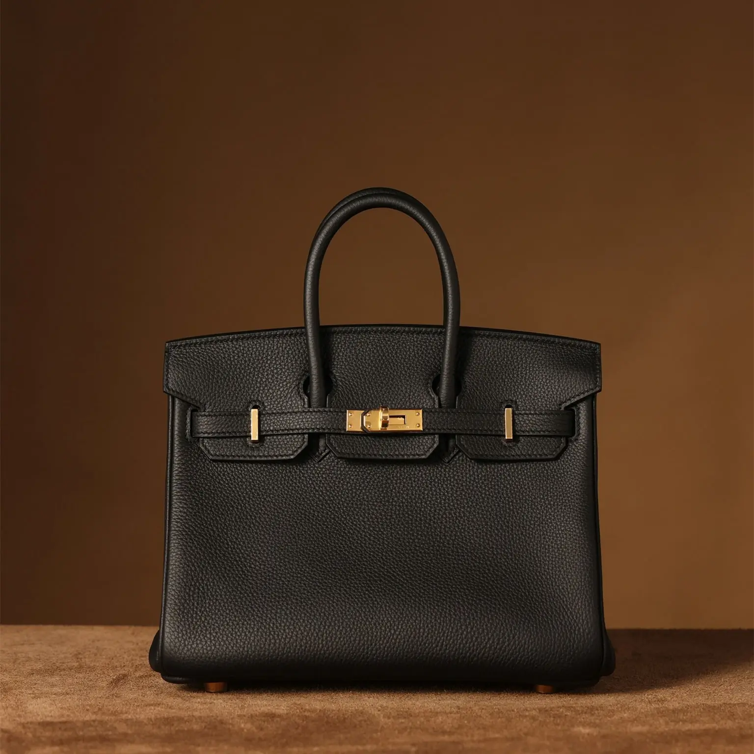 高仿 Birkin 25 黑色金扣：荔枝紋牛皮表面顆粒