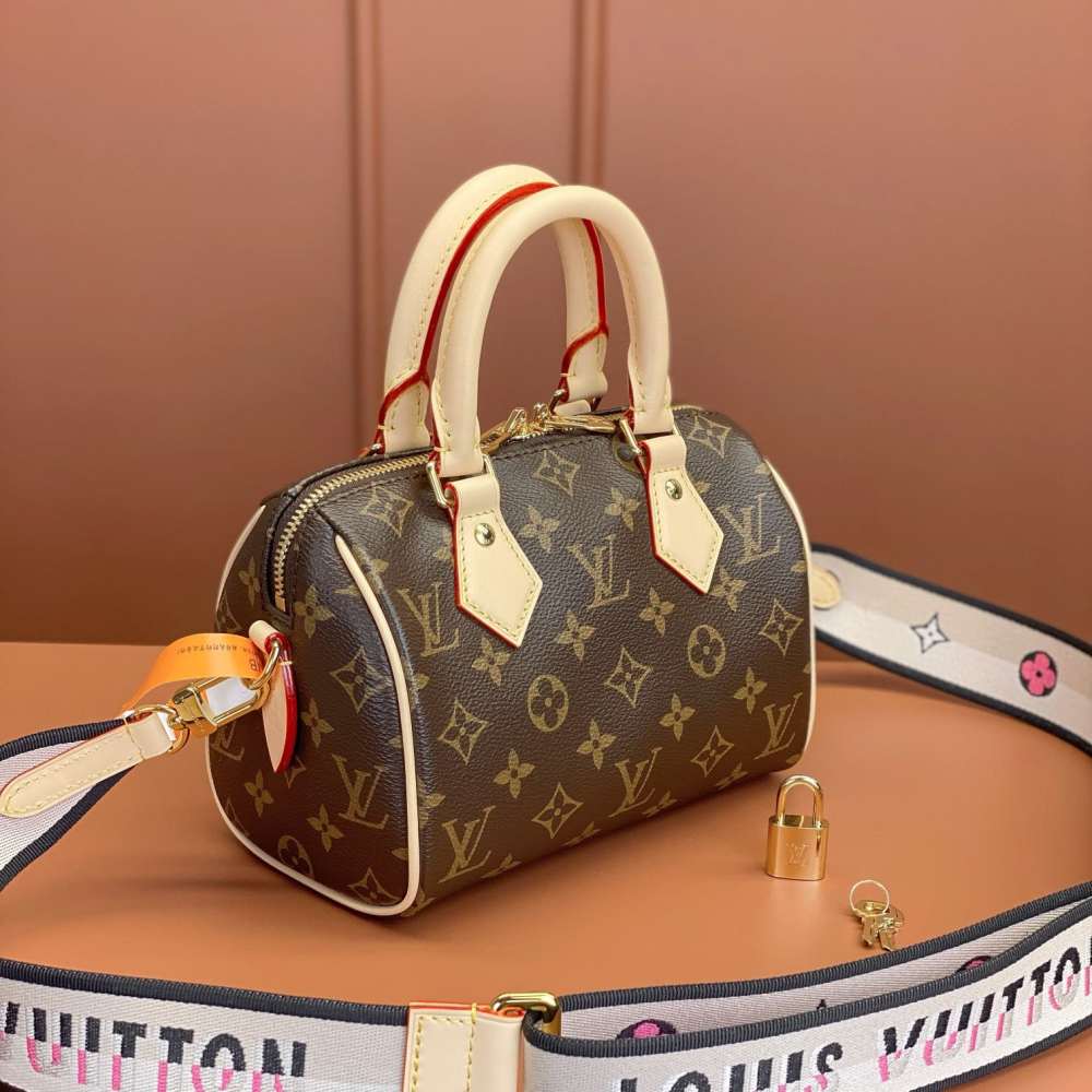 LV Speedy 20 M46234：鎖頭五金與邊油細節