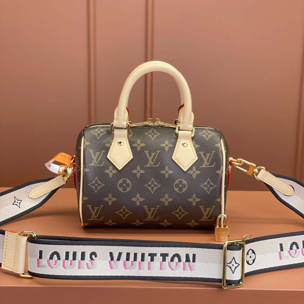LV Speedy Bandouliere 20 M46234：老花波士頓包與織帶肩帶