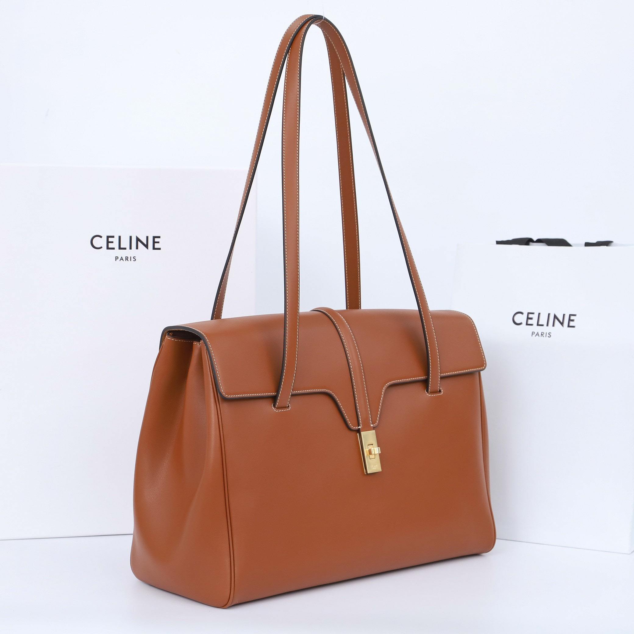 高仿Celine*Soft16系列手提袋194043棕色免檢版